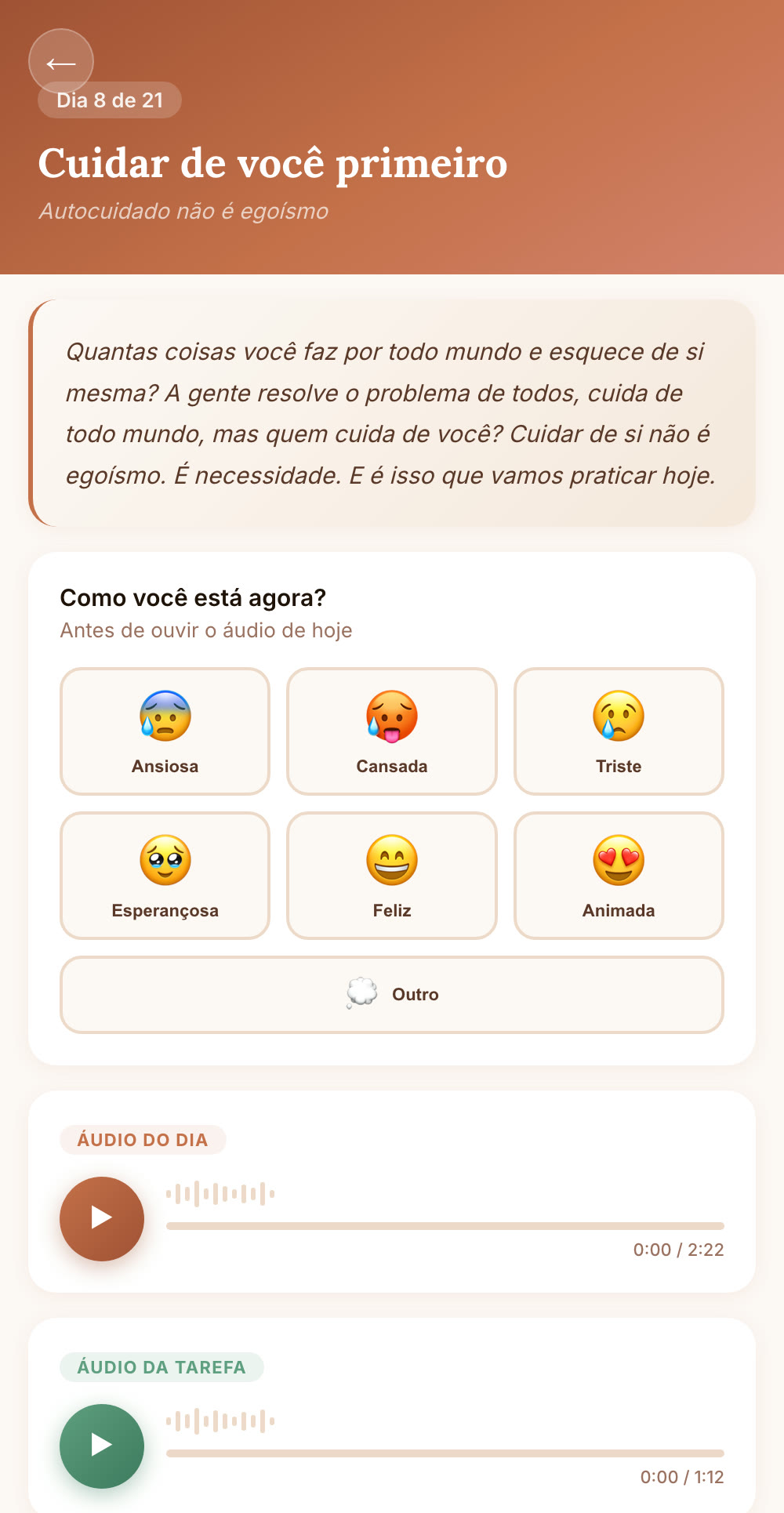 Player do áudio do dia no 21 Dias de cALMA