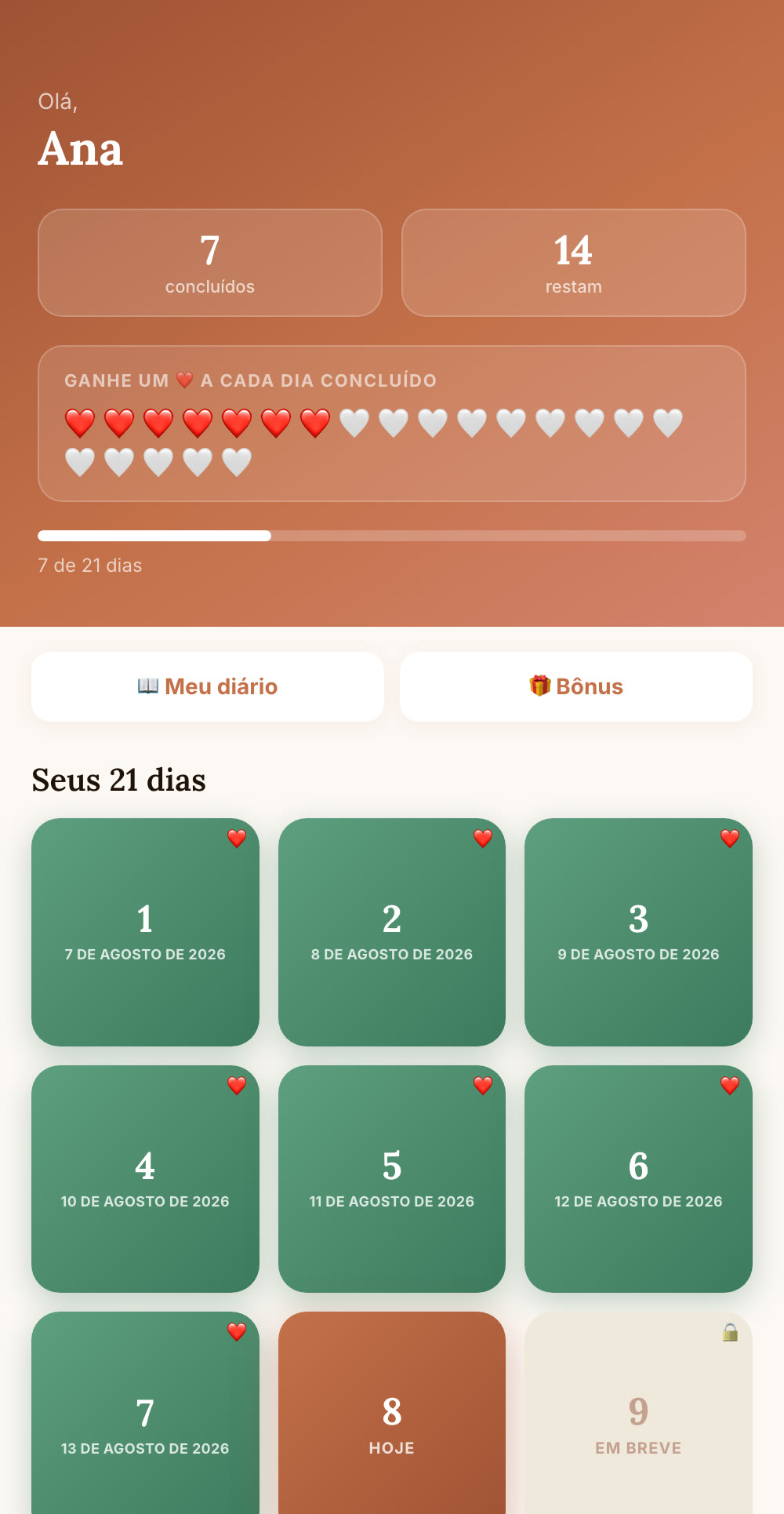 Trilha de progresso do 21 Dias de cALMA